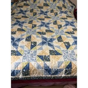 Mainstays Patchwork Star Quilt Full Queen Blue Tan Green